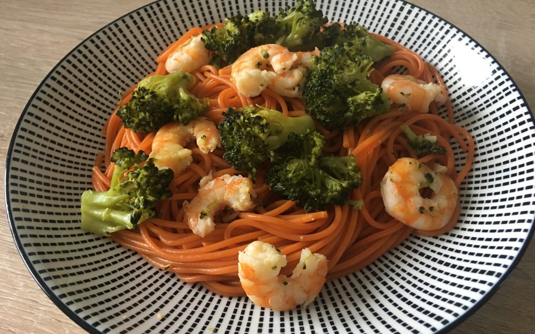 Spaghettis petites crevettes et brocoli